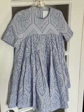 Caroline Bosmans Blue Eyelet Avante Garde Dress Sz 6 (Fits 4/5)